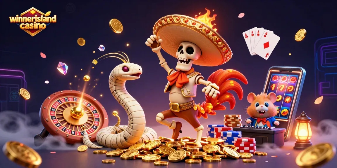 Enjoy dynamic gaming fun at winnerislandcasino with colorful characters and casino elements.