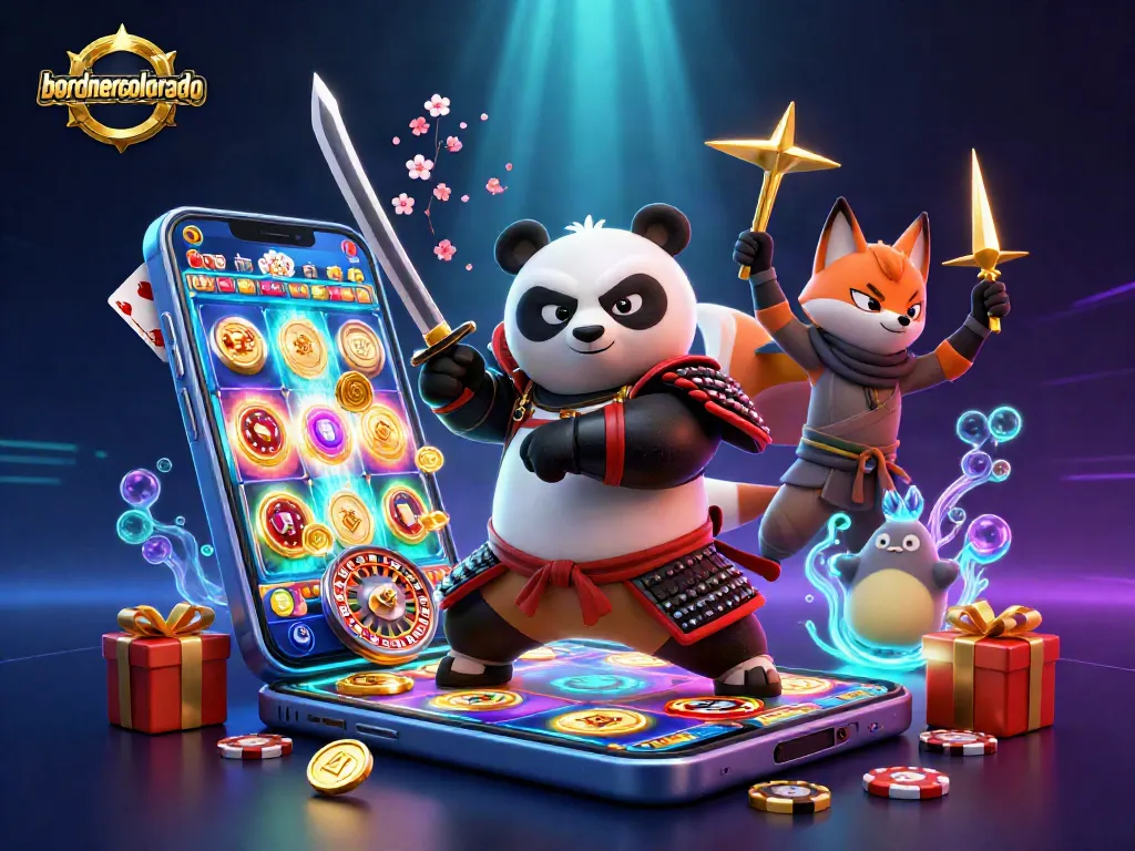 Spin to win at bordnercolorado! 3D casino illustration with vibrant characters and slot game elements.