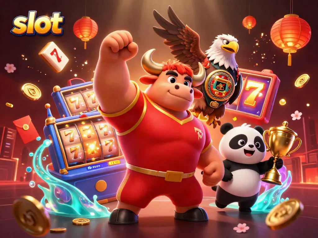 Experience winning moments with vibrant slot characters in a celebratory casino scene.