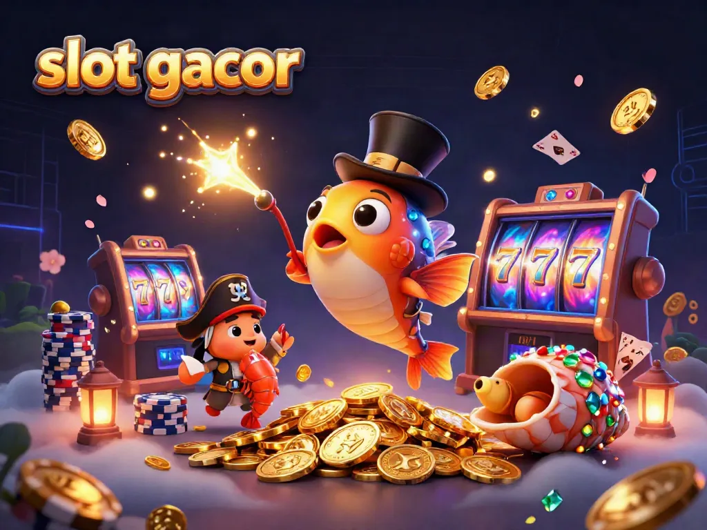 Experience excitement at slot gacor with an anglerfish luring golden coins amidst dynamic casino elements.